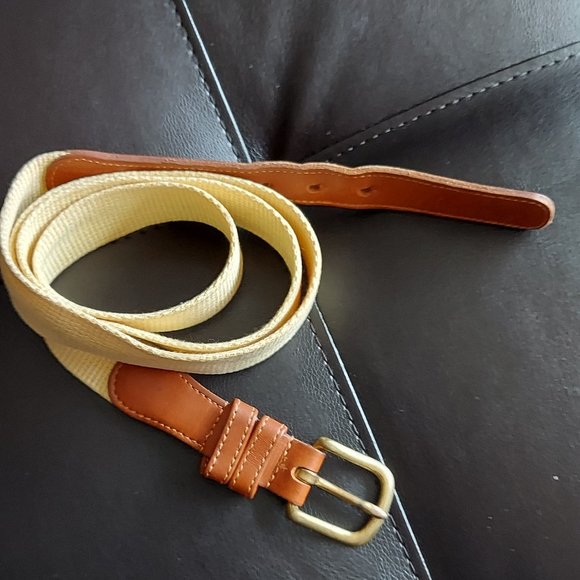 Coach Linen and Leather Belt Yellow Brown Men's 3818 Size 42 Brass Buckle - Picture 5 of 8